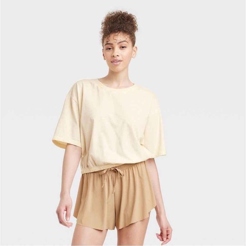 Women's Short Sleeve Cinched Cropped
Top - JoyLab Ivory L